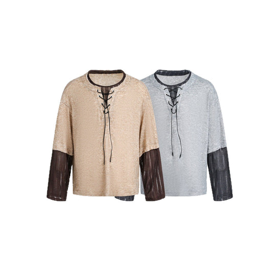 Damen Samtiges Longsleeve mit Schnürdetail und durchsichtigen Ärmel‑Einsätzen Nord Taschen