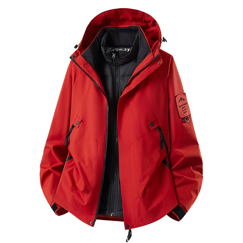 Herren Zwei-in-eins Wetterschutzjacke mit abnehmbarer Steppweste und verstellbarer Kapuze Nord Taschen