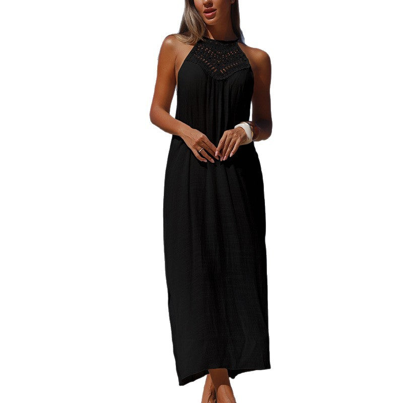 Damen lässiges Maxikleid mit gehäkeltem Oberteil