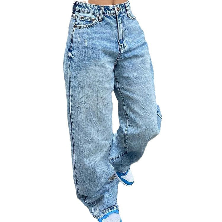 Damen weite High-Waist Baggy-Jeans mit tiefem Schritt, Five-Pocket Design und extra-langen Beinen Nord Taschen