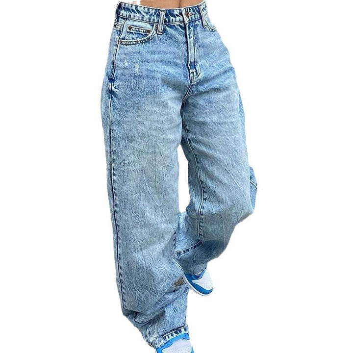Damen weite High-Waist Baggy-Jeans mit tiefem Schritt, Five-Pocket Design und extra-langen Beinen Nord Taschen