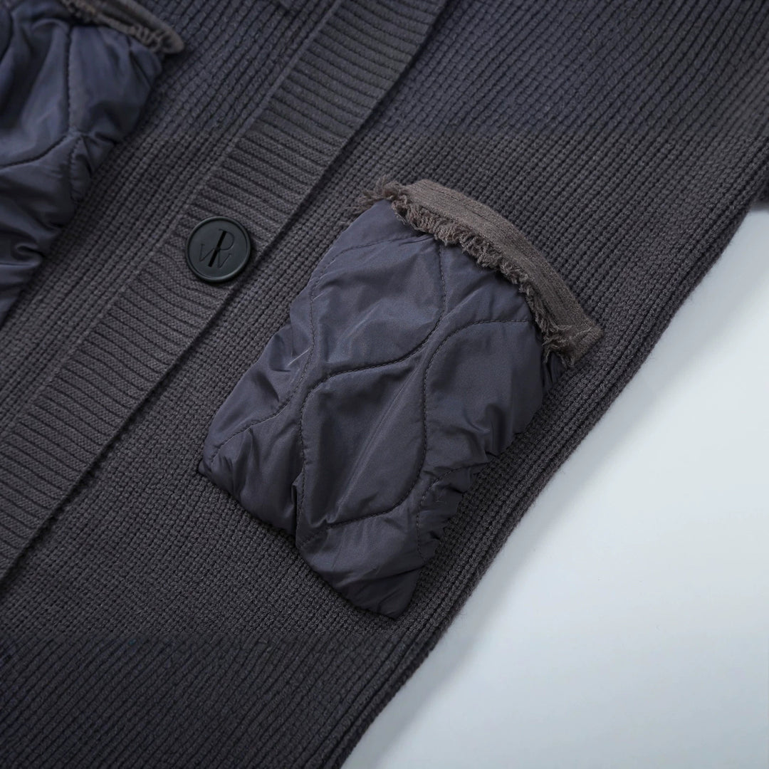 Damen Strick-Mantel mit gesteppter Kapuze und wattierten Taschen Nord Taschen