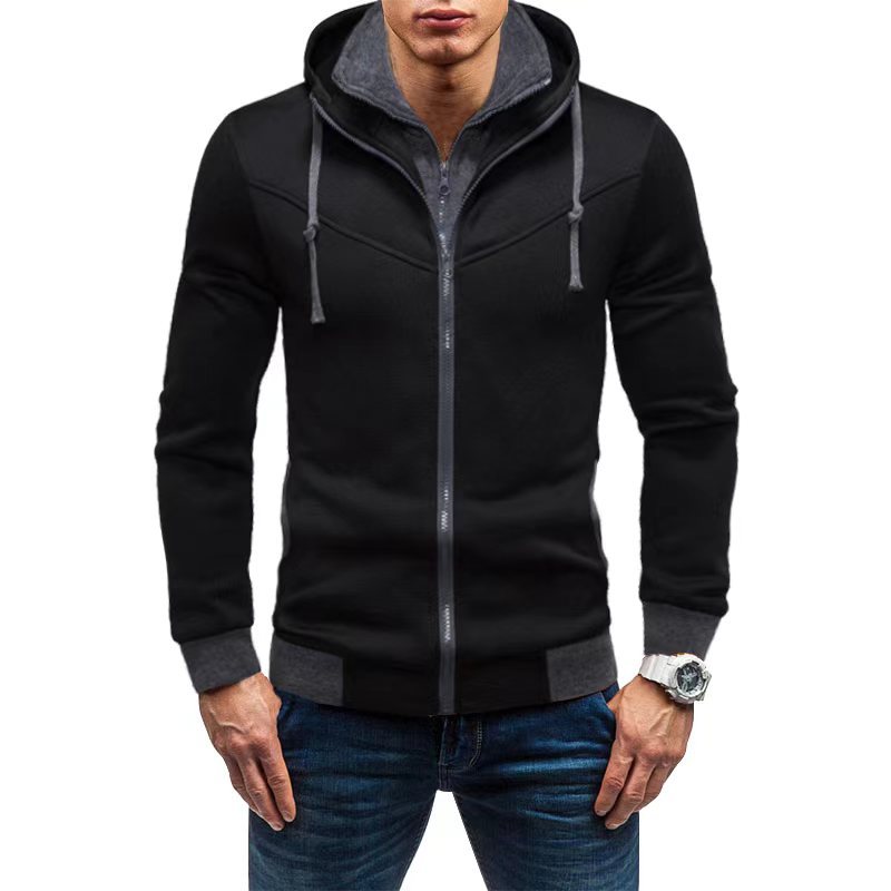 Herren Slim-Fit Kapuzenjacke mit verdecktem Reißverschluss-Doppelkragen und kontrastierten Bündchen Nord Taschen