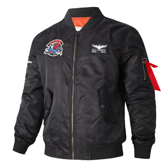 Men's  retro pilot-inspired flight jacket with embroidered crest, sleeve zipper utility pocket and contrast quilted lining Nord Taschen