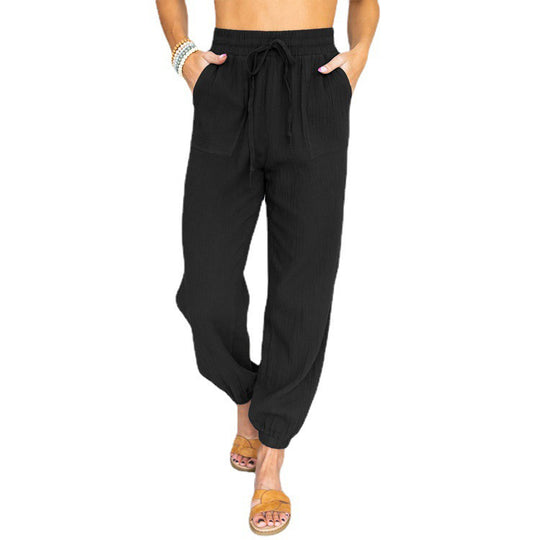 Damen Leichte Leinen-Joggerhose mit Tunnelzug, aufgesetzten Taschen und elastischen Bündchen Nord Taschen