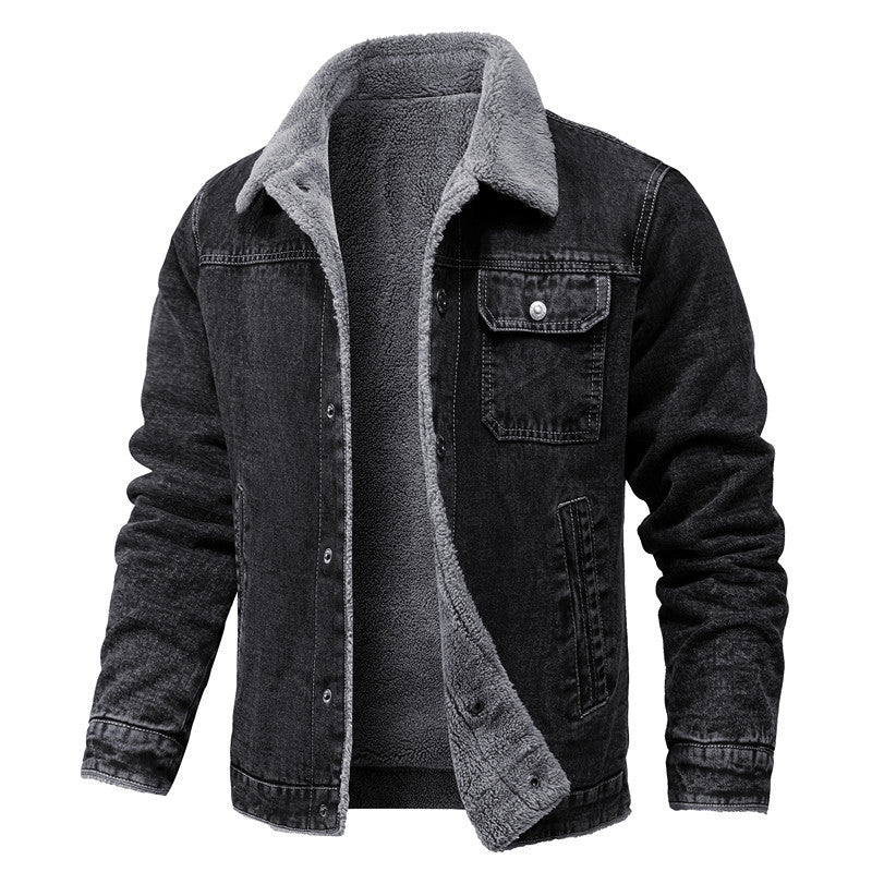 Herren gewaschene Denim-Workerjacke mit Teddyfutter und eingelassenen Seitentaschen Nord Taschen