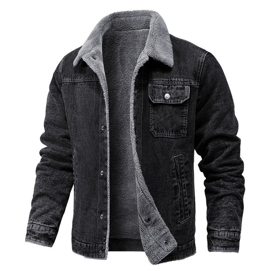 Herren gewaschene Denim-Workerjacke mit Teddyfutter und eingelassenen Seitentaschen Nord Taschen