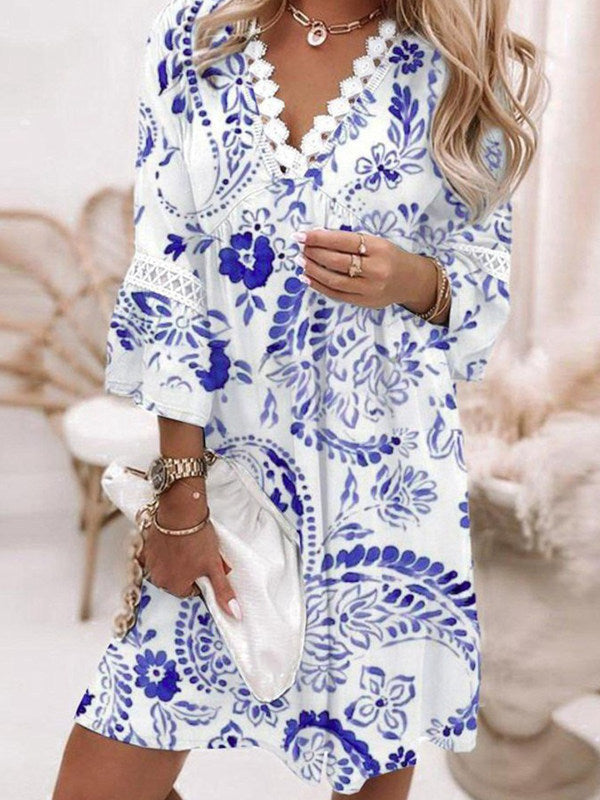 Damen lässiges Kleid mit V-Ausschnitt und Rüschendetails