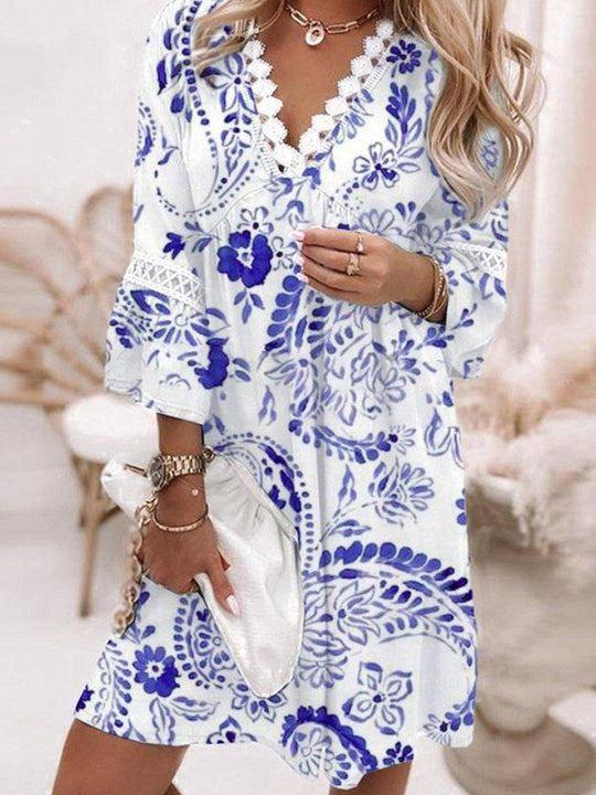 Damen lässiges Kleid mit V-Ausschnitt und Rüschendetails