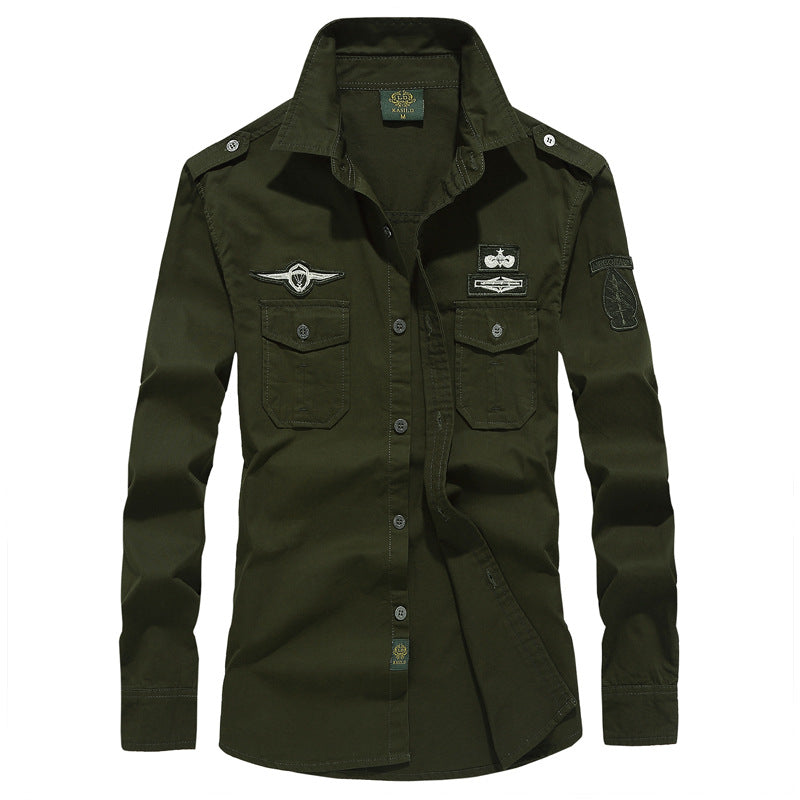 Herren  militärisch inspiriertes Utility-Hemd aus Baumwollmix mit Epauletten, Brusttaschen und Emblem-Patches Nord Taschen