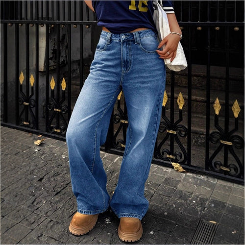 Damen High-Waist Weite Denim‑Hose mit Palazzo‑Schnitt Nord Taschen