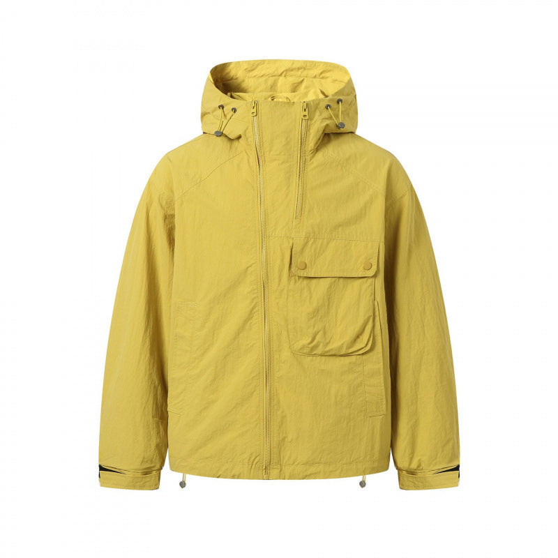 Unisex Leichte Kapuzen-Übergangsjacke mit großem Pattentaschen-Detail und Kordelzug Nord Taschen