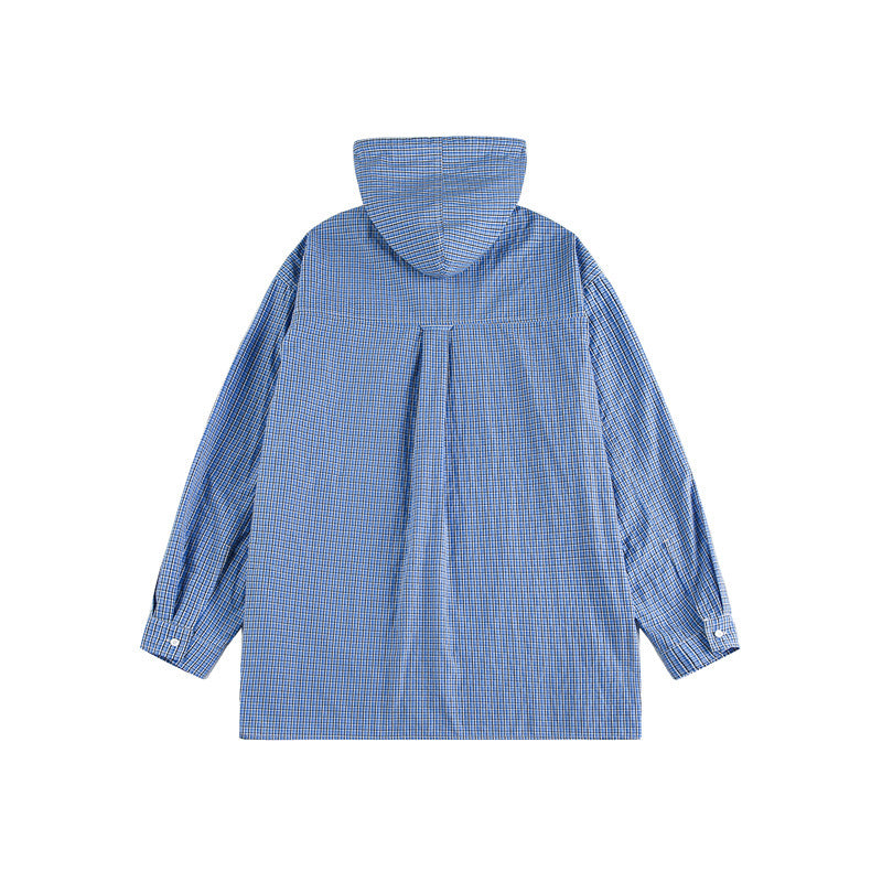 Unisex Kapuzen-Overshirt im karierten Longline-Schnitt mit Pattentaschen und Druckknopfleiste Nord Taschen
