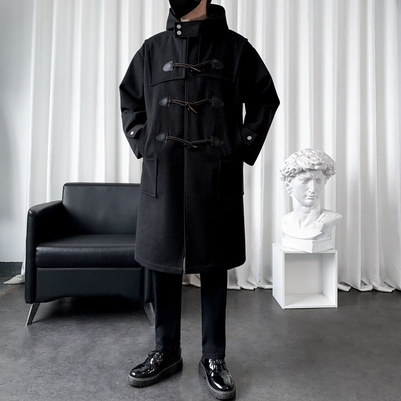 Herren Langer Wollmix Dufflecoat mit Kapuze, Knebelverschlüssen und aufgesetzten Taschen Nord Taschen