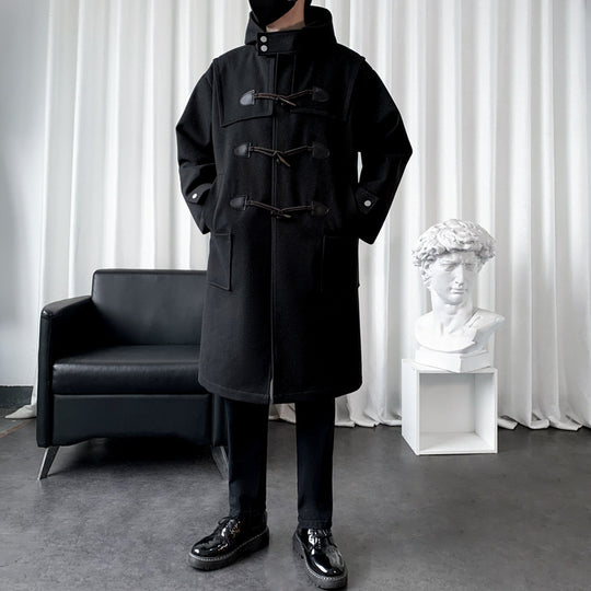 Herren Langer Wollmix Dufflecoat mit Kapuze, Knebelverschlüssen und aufgesetzten Taschen Nord Taschen