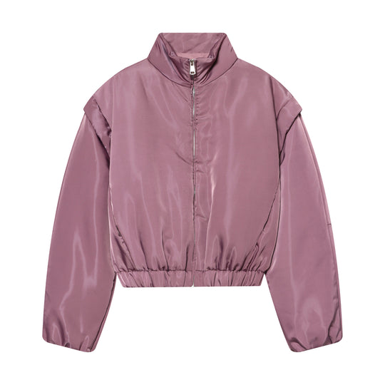 Damen Gekürzte wattierte Satinjacke mit hohem Stehkragen und Taillen-Smock Nord Taschen