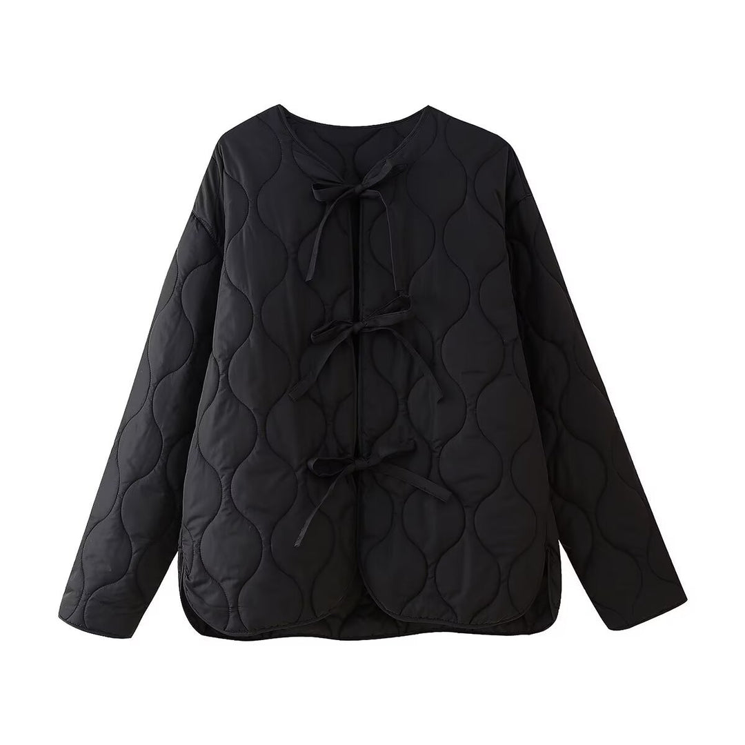 Damen geometrisch gesteppte Oversize-Linerjacke ohne Kragen Nord Taschen