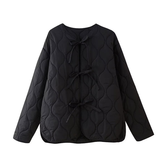 Damen geometrisch gesteppte Oversize-Linerjacke ohne Kragen Nord Taschen