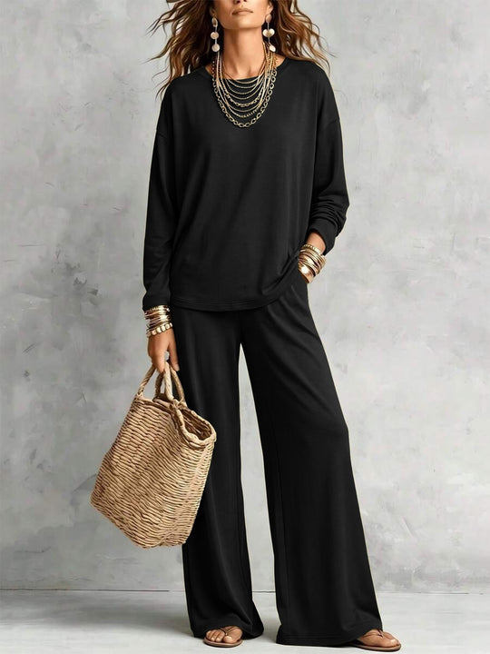 Damen Loungewear-Set mit weitem Bund und Oversize-Langarmshirt Nord Taschen