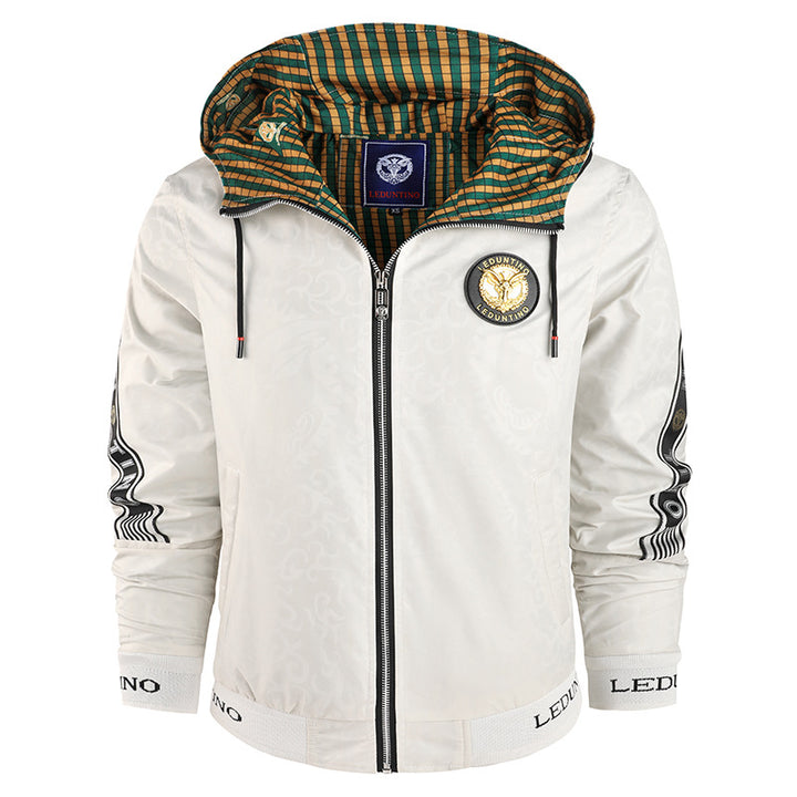 Herren  leichte Kapuzenjacke mit gestreiftem Innenfutter, Logo-Ärmelprint und elastischem Saum Nord Taschen