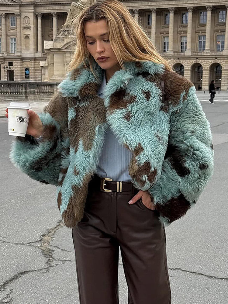 Damen Cropped Kunstpelz-Mantel mit voluminösem Schalkragen Nord Taschen