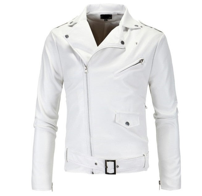 Herren Biker-Lederjacke im Slim-Fit mit asymmetrischem Reißverschluss und Taillengürtel Nord Taschen