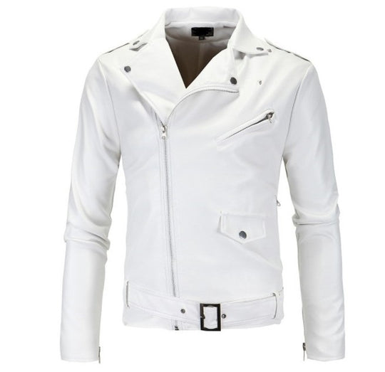 Herren Biker-Lederjacke im Slim-Fit mit asymmetrischem Reißverschluss und Taillengürtel Nord Taschen