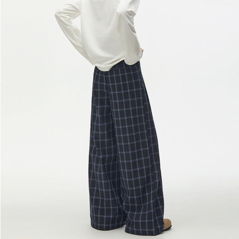Damen Karierte Extraweite High-Waist Palazzo-Hose mit Knopfleiste Nord Taschen