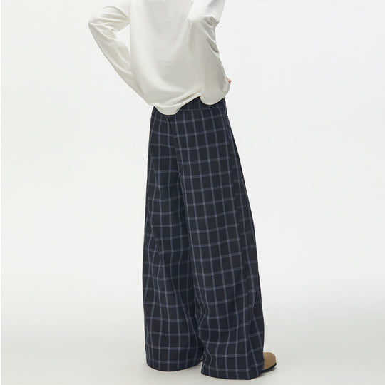 Damen Karierte Extraweite High-Waist Palazzo-Hose mit Knopfleiste Nord Taschen