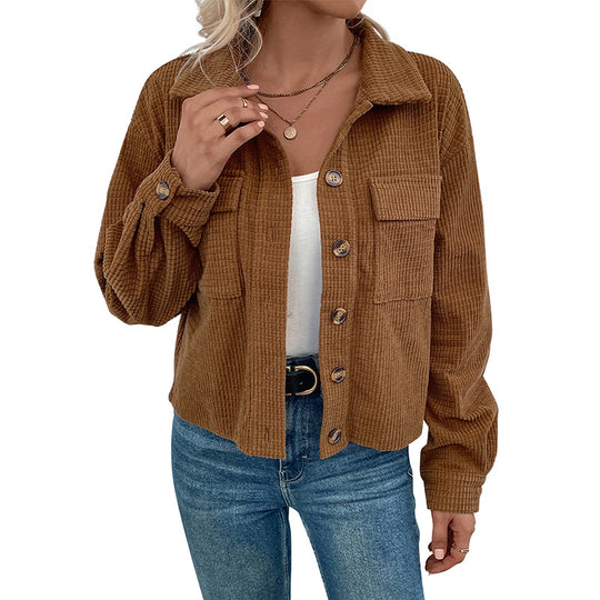 Damen Lässige Kordjacke mit Knopfleiste Nord Taschen