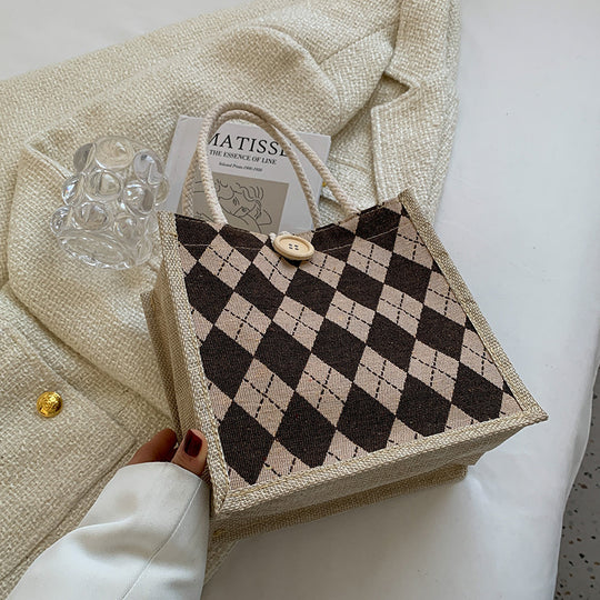 Damen Jute-Handtasche mit modernem Rautenmuster Nord Taschen