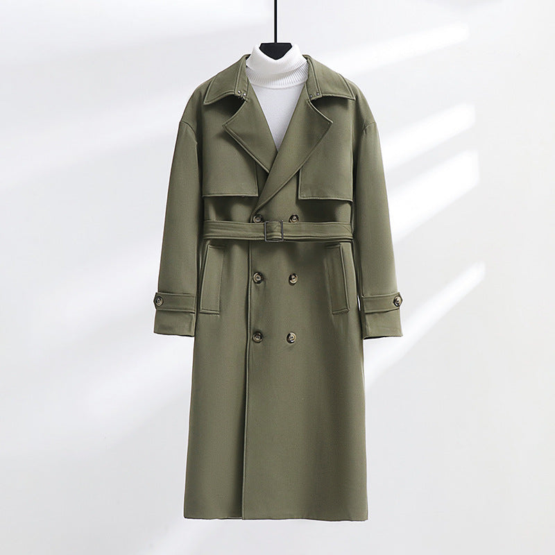 Herren Langer Doppelreihiger Trenchcoat mit Taillengürtel und Oversize‑Schalkragen Nord Taschen