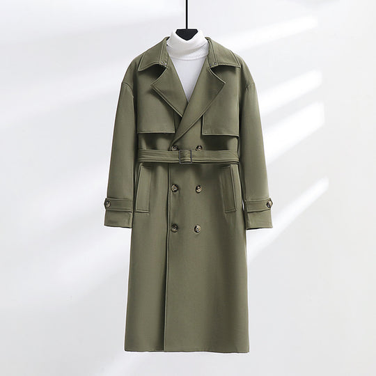 Herren Langer Doppelreihiger Trenchcoat mit Taillengürtel und Oversize‑Schalkragen Nord Taschen