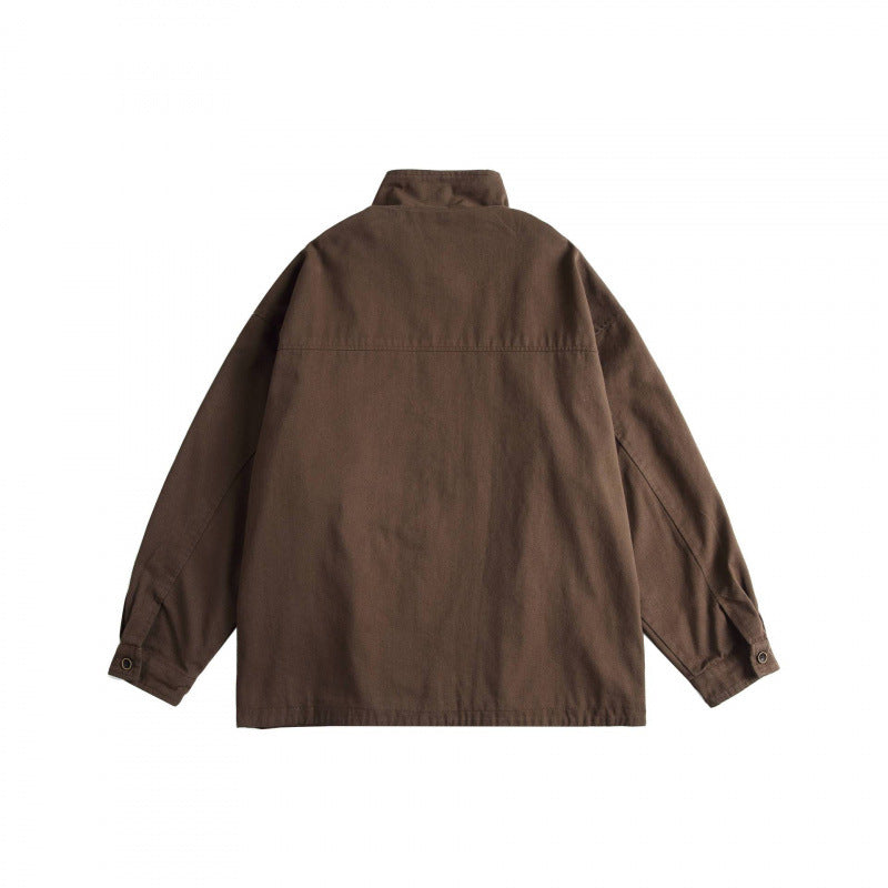 Unisex Kastenförmige Utility-Jacke mit hohem Stehkragen, durchgehendem Reißverschluss und Tunnelzug Nord Taschen