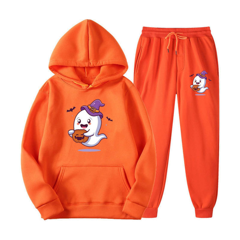 Unisex kuscheliger Kapuzenpullover und Jogginghose Set mit Halloween-Geistprint Nord Taschen