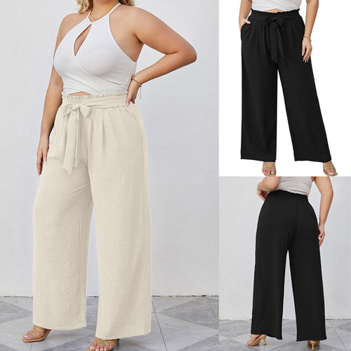 Damen Weite Culotte-Hose in Leinenoptik mit Paperbag-Taille, Bindegürtel und Eingrifftaschen Nord Taschen