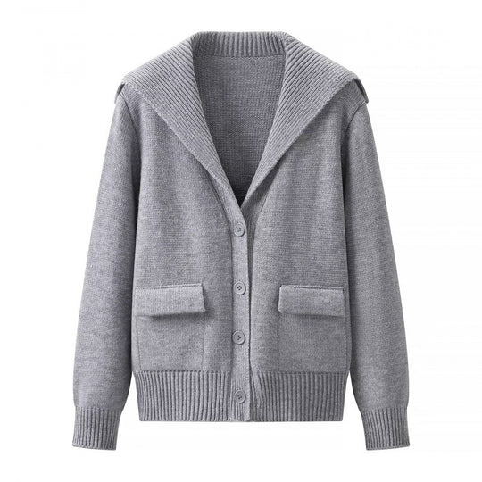 Damen Strickcardigan mit großem Schalkragen, Knopfleiste und aufgesetzten Taschen Nord Taschen