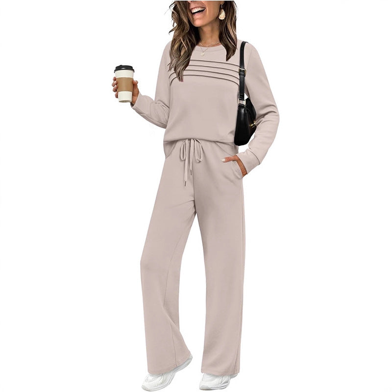 Damen Lounge-Set aus weichem Sweatstoff mit gerafftem Oberteil und weit geschnittenen Jogginghosen Nord Taschen