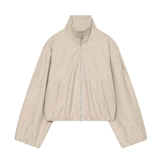 Damen Cropped Wollmix-Blouson mit hohem Stehkragen und Reißverschluss Nord Taschen