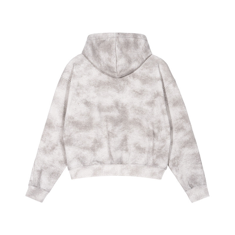Unisex Kurz geschnittene Reißverschluss-Kapuzenjacke aus French-Terry mit Cloud-Dye-Effekt und Raglannähten Nord Taschen