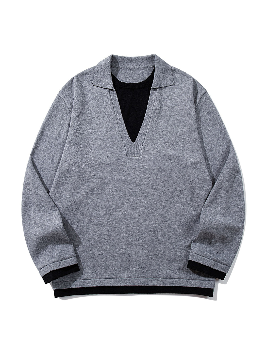 Unisex Lässiger Oversize Strickpullover mit tiefem V Einsatz und Hemd‑Layer Optik Nord Taschen