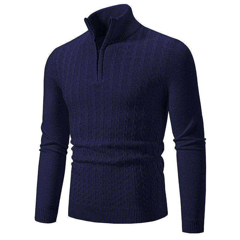 Herren Eleganter Zopfmuster-Halbzip-Pullover mit hohem Stehkragen und schmaler Passform Nord Taschen