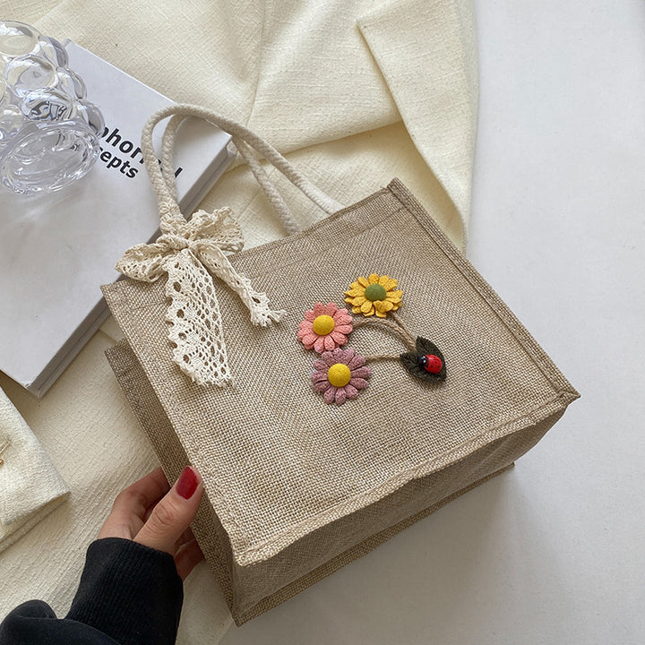 Damen stilvolle Jute-Tasche mit floralem Stickdesign Nord Taschen