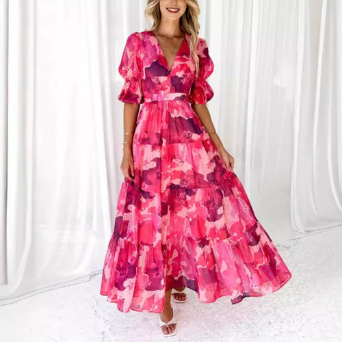 Damen nan mehrlagiges Maxikleid im Volant‑Stufenlook mit V‑Ausschnitt und geraffter Empire‑Taille