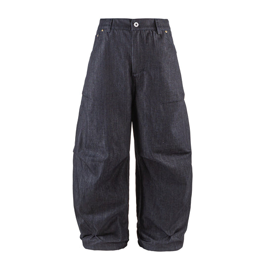Damen Weite Cropped‑Hose mit hoher Taille, Krempelbund und markanten Kniefalten Nord Taschen