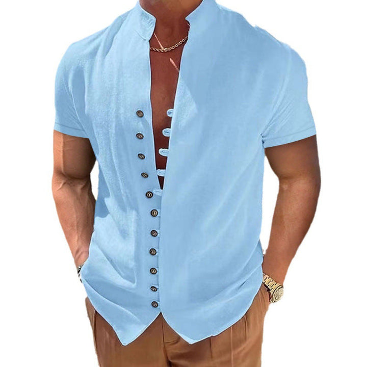 Herren lässiges Kurzarmhemd mit angesagtem Knopfdesign
