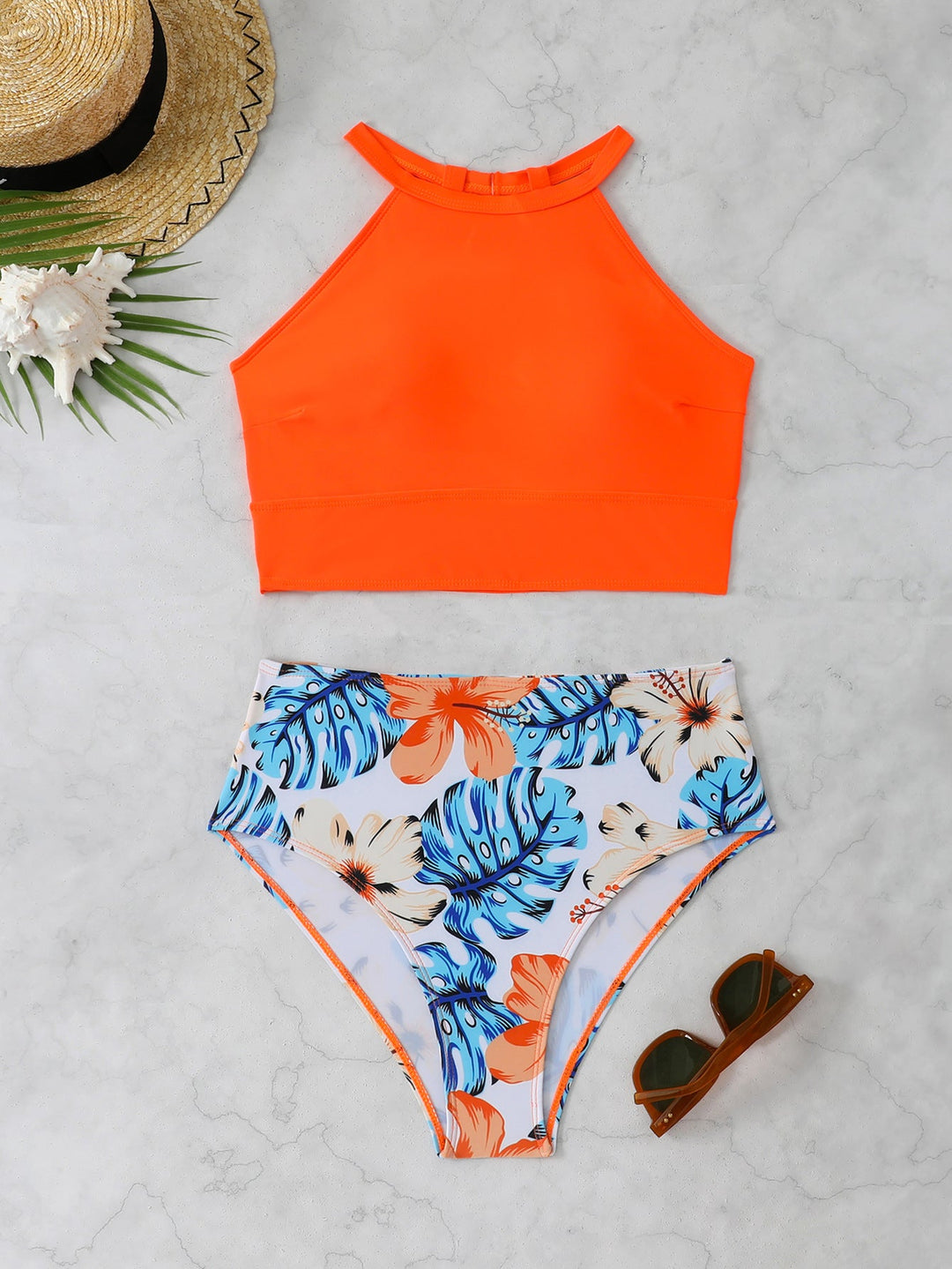 Damen Sportlicher Bikini-Set mit hohem Bund und rückenfreier Oberseite