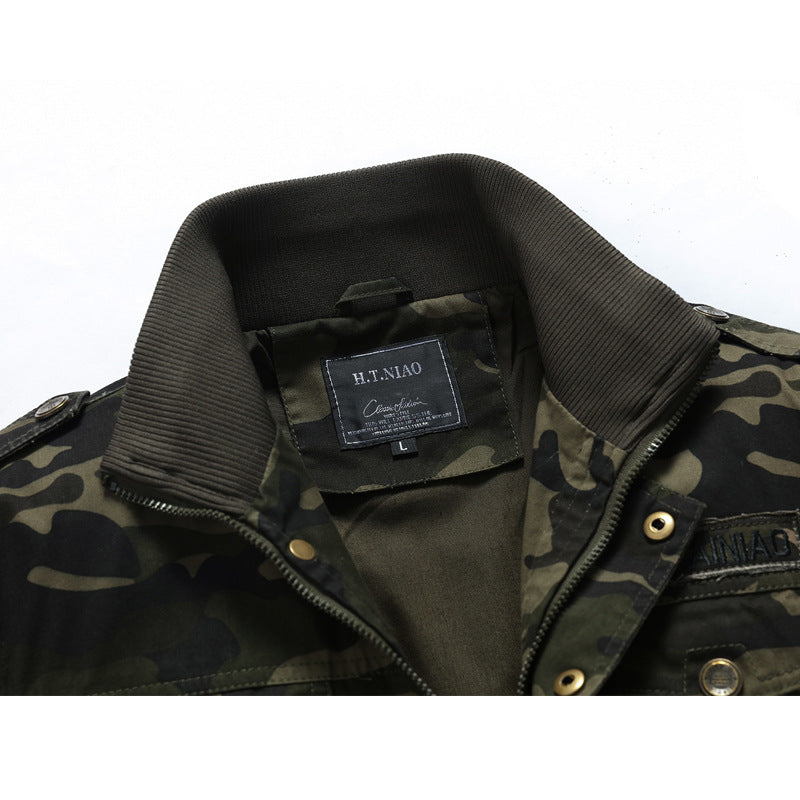 Herren Militärinspirierte Tarnprint-Übergangsjacke mit Reißverschluss, Pattentaschen und elastischen Bündchen Nord Taschen