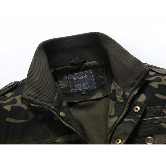 Herren Militärinspirierte Tarnprint-Übergangsjacke mit Reißverschluss, Pattentaschen und elastischen Bündchen Nord Taschen