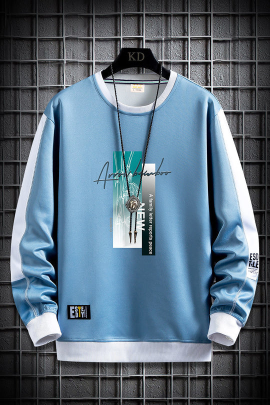 Herren Sportlich‑urbanes Rundhals‑Sweatshirt mit Kontrastärmeln, gerippten Bündchen & frontalem Grafikprint Nord Taschen
